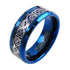 Men 8mm Beveled Edge Comfort-Fit Blue Silver Celtic Dragon Tungsten Wedding Band